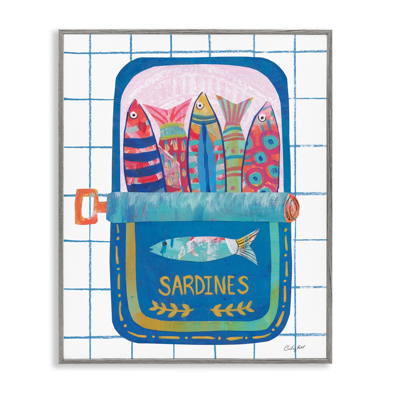 Stupell Industries Silly Sardines Blue Tin Framed Giclee, design by Courtney Prahl